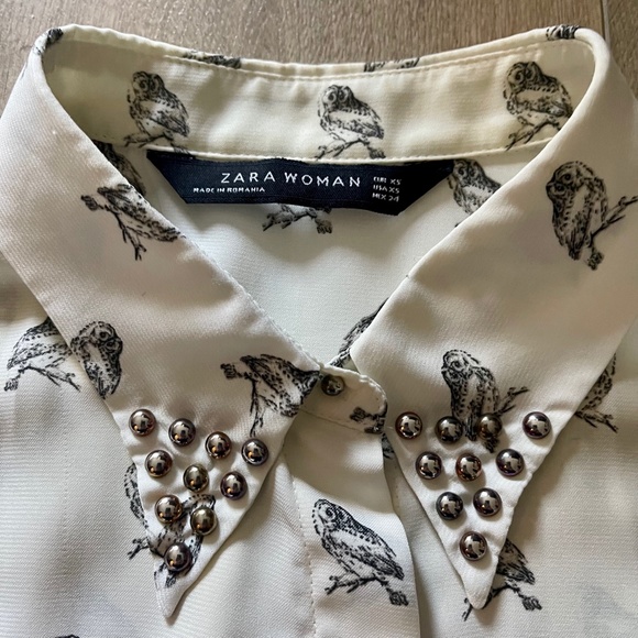 ZARA Owl Studded Blouse - Picture 2 of 6